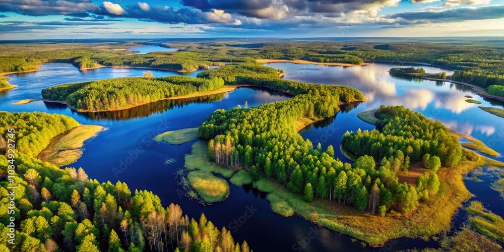 Aerial View of Karelia's Unique Landscape with Barren Vegetation, Serene Waters, and Textured Earth Patterns in a Captivating Natural Setting Aerial View of Karelia's Unique Landscape with Barren Vegetation, Serene Waters, and Textured Earth Patterns in a Captivating Natural Setting