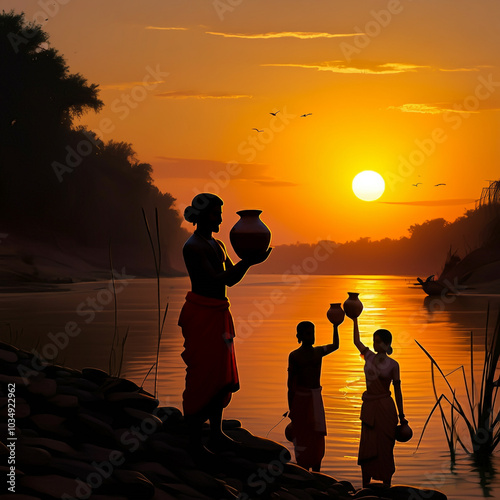 A family performing Chhath ...