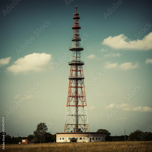 Tall broadcasting tower against a clear sky, symbolizing connectivity photo