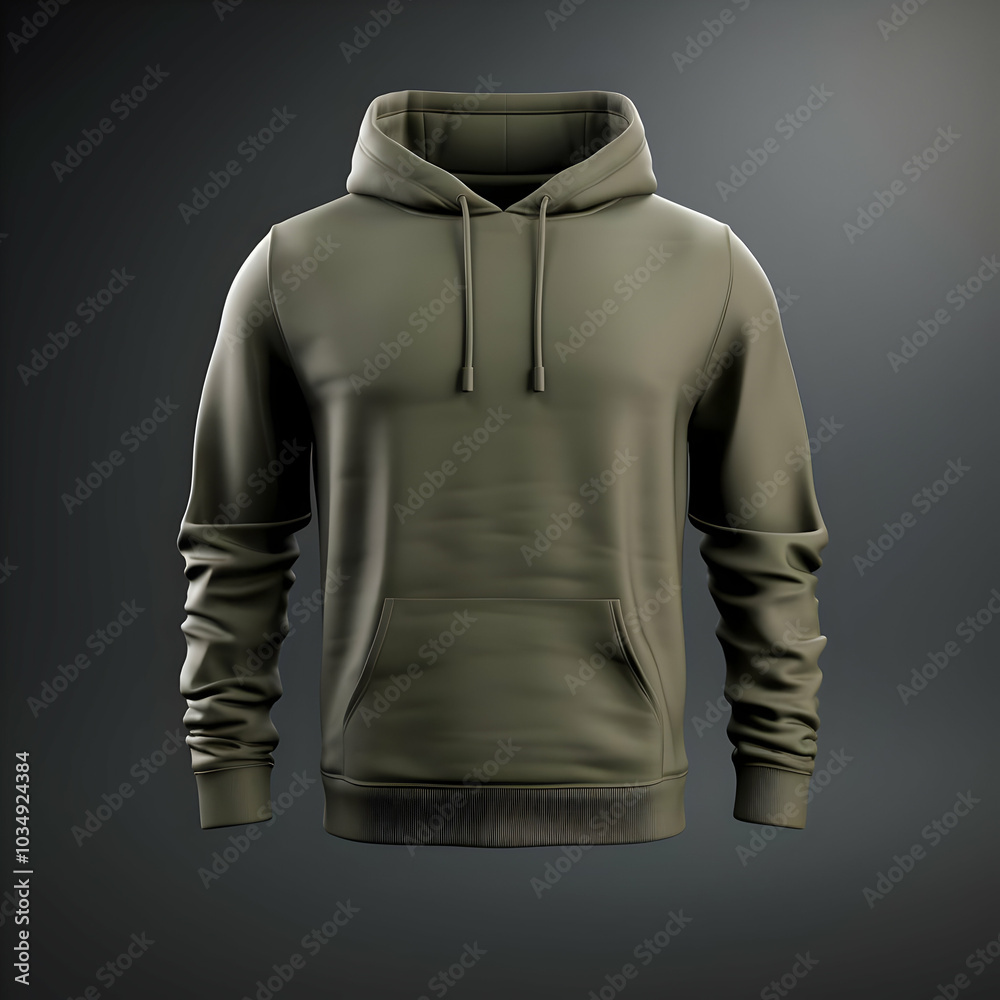 A plain olive green hoodie displayed on a neutral background for fashion or apparel design. A plain olive green hoodie displayed on a neutral background for fashion or apparel design.