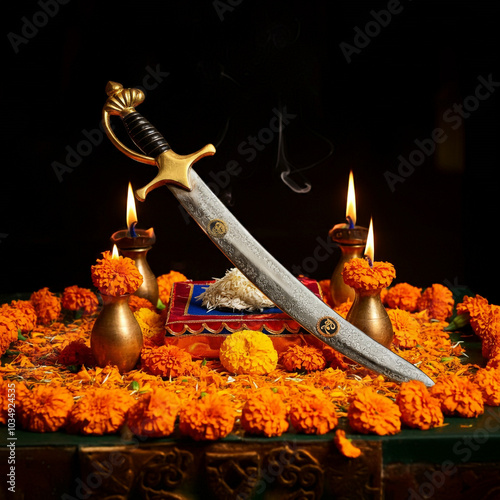 Traditional sword placed on...