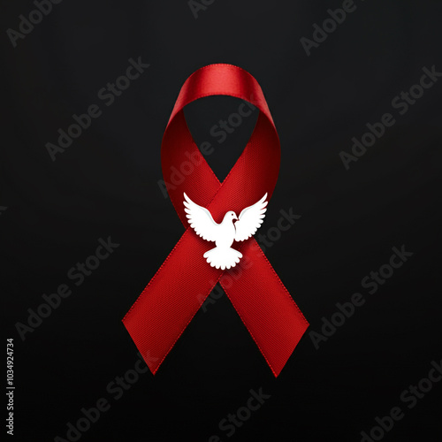 Red ribbon with a white dov...