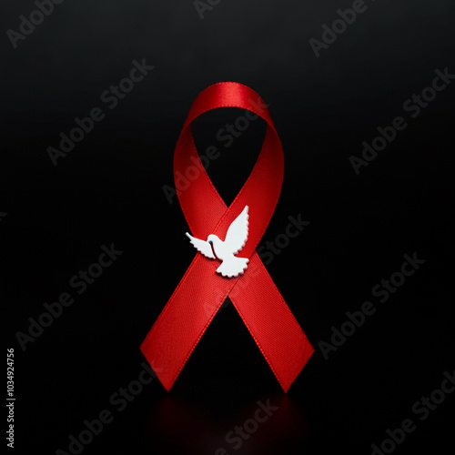 Glossy red ribbon on a dark...