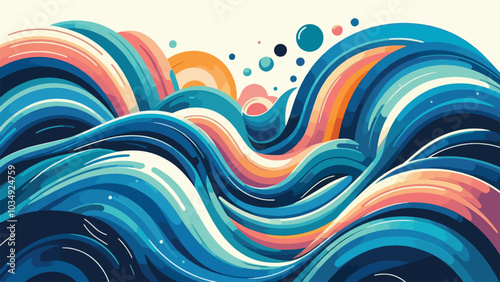 Flat style sea wave illustration with a combination of pastel colors