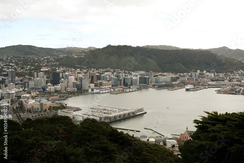 Wellington Skyline and Waterfront on a Cloudy Day - Urban and Coastal View