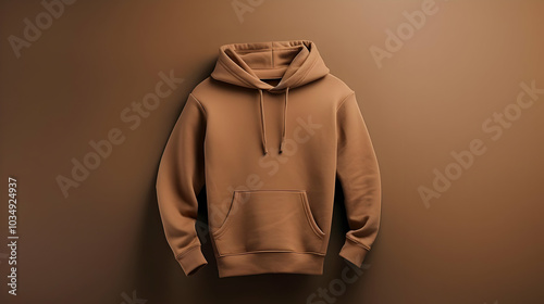 A simple brown hoodie displayed against a matching background for a minimalist look.