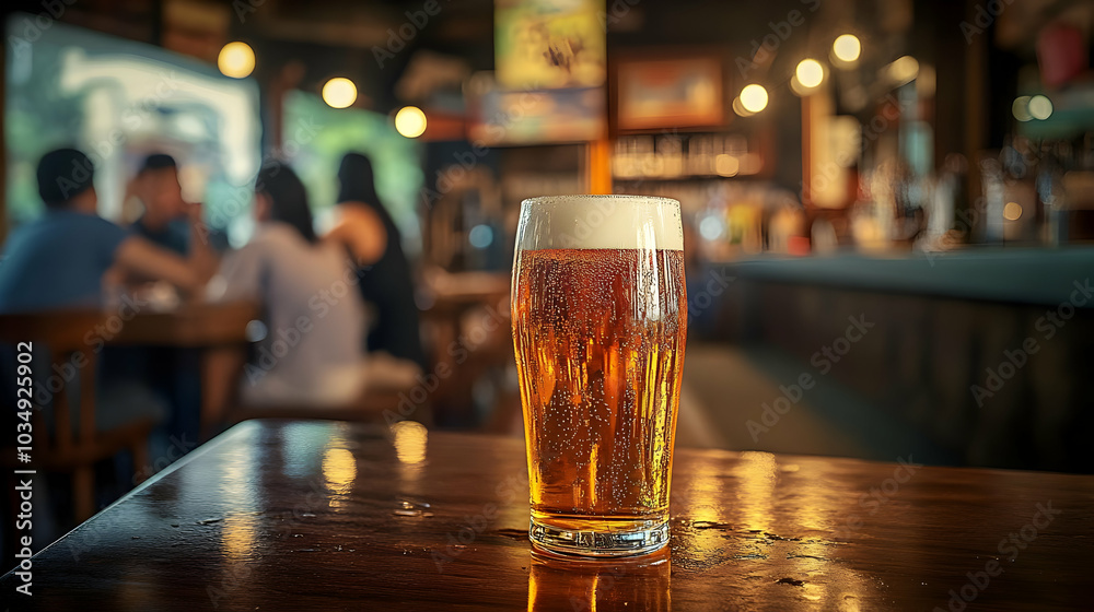 A Refreshing Pint of Beer in a Cozy Pub Setting, Perfect for Relaxation and Socializing with Friends A Refreshing Pint of Beer in a Cozy Pub Setting, Perfect for Relaxation and Socializing with Friends