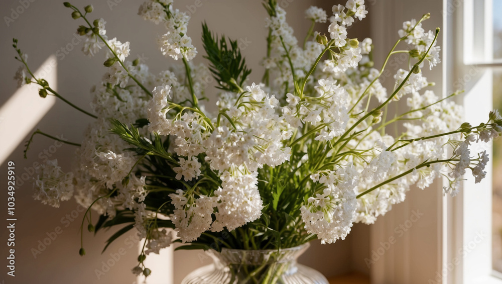 A bouquet of white flowers in the interior of the living room A bouquet of white flowers in the interior of the living room