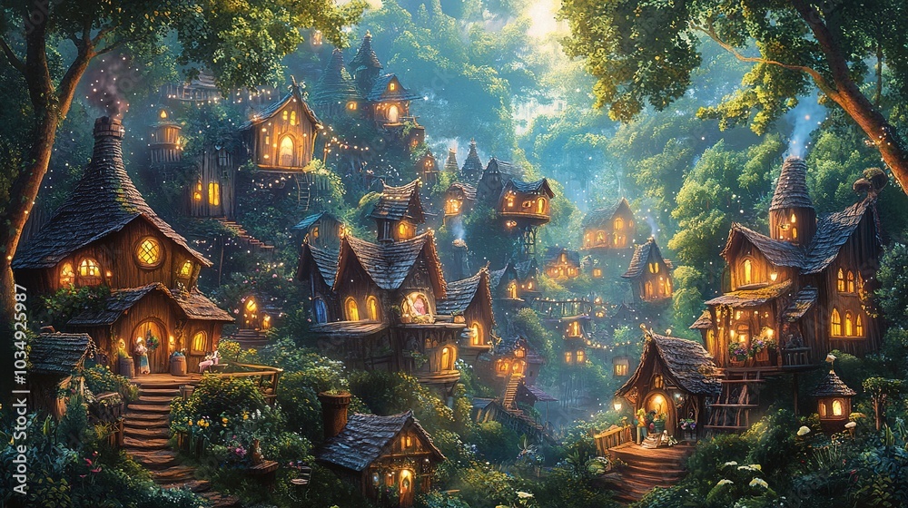 Obraz premium Enchanted Village in the Forest