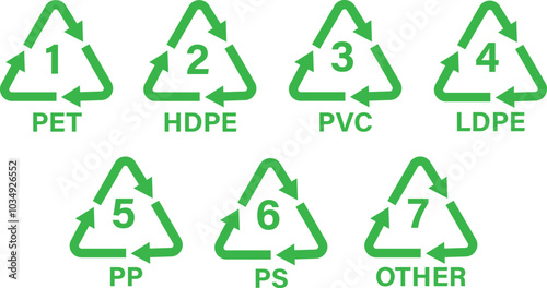 Green plastic recycling icon set . Plastic recycling triangle icon set . Vector illustration