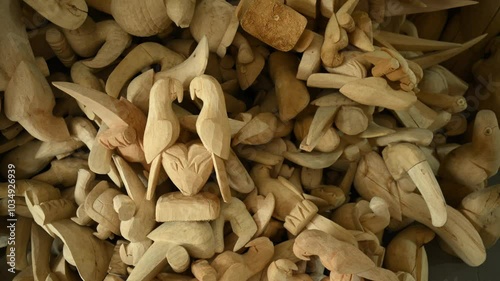 Objects carved in balsa wood. Close-up