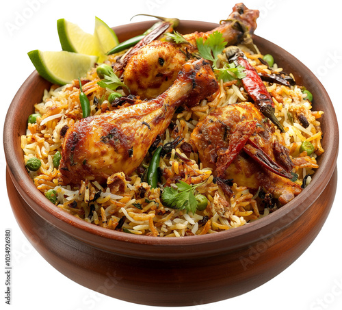 Delicious Biryani Dish isolated Design - ‎Luscious Biriyani Rice Food illustration on a white background photo