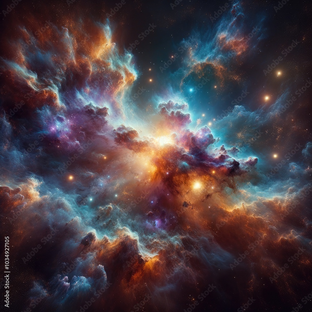 Cosmic Nebula: A Realistic Depiction of a Vast Celestial Scene with Vibrant Gas Clouds, Swirling Textures, and Radiant Stars Illuminating the Depths of Space Cosmic Nebula: A Realistic Depiction of a Vast Celestial Scene with Vibrant Gas Clouds, Swirling Textures, and Radiant Stars Illuminating the Depths of Space