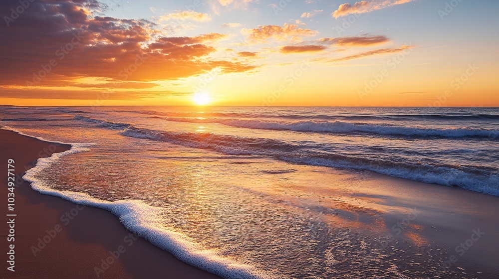 Serene Sunset Over Calm Ocean Waves Serene Sunset Over Calm Ocean Waves