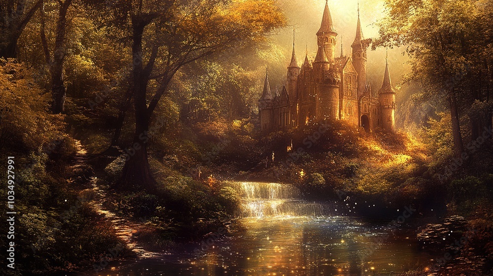 Enchanted Castle in a Serene Forest Setting Enchanted Castle in a Serene Forest Setting