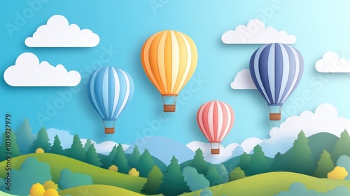 Colorful hot air balloons soaring over scenic landscapes with ample space for your text