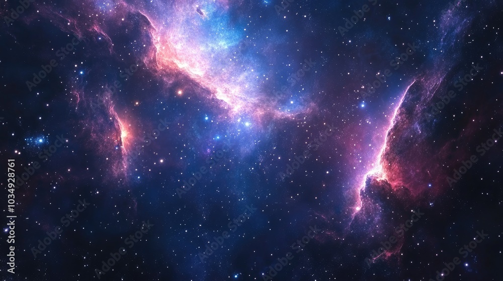 Naklejka premium Abstract cosmic background featuring nebulae and galaxies in a vast outer space setting