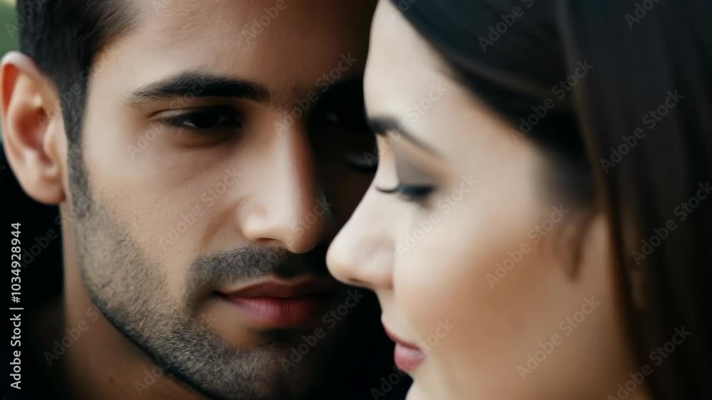 Close-up portrait of a couple in tender moment Close-up portrait of a couple in tender moment