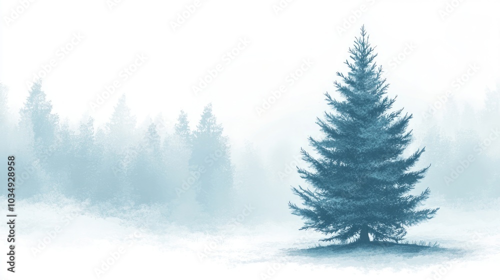 Winter forest featuring a Christmas tree with ample space for text Winter forest featuring a Christmas tree with ample space for text