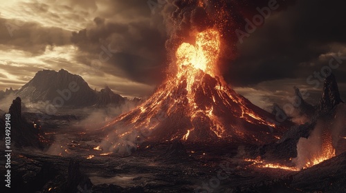 Image depicting a volcanic eruption during an apocalyptic scene photo