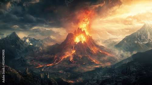 Image depicting a volcanic eruption during an apocalyptic scene photo