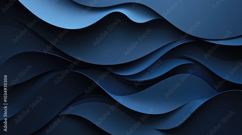 Abstract banner design featuring elegant wavy shapes on a dark blue paper backdrop Abstract banner design featuring elegant wavy shapes on a dark blue paper backdrop
