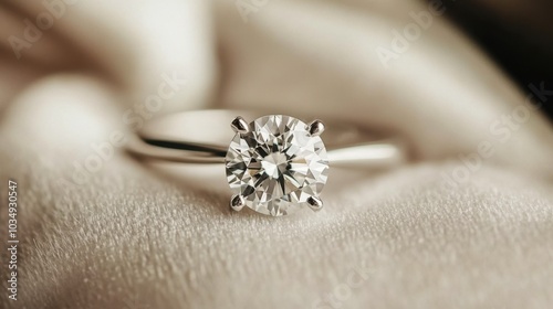 Elegant Diamond Ring on Soft Fabric Surface