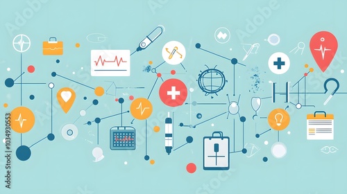 Wallpaper Mural Abstract Healthcare Network Illustration with Medical Symbols and Icons Torontodigital.ca