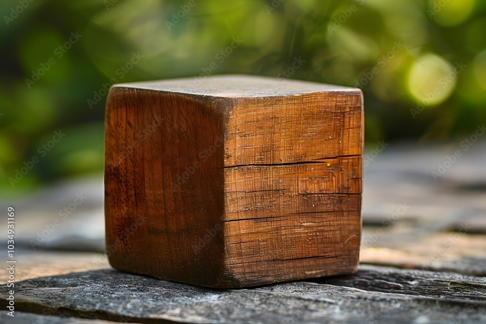 Rustic Wooden Cube on a Natural Surface Rustic Wooden Cube on a Natural Surface