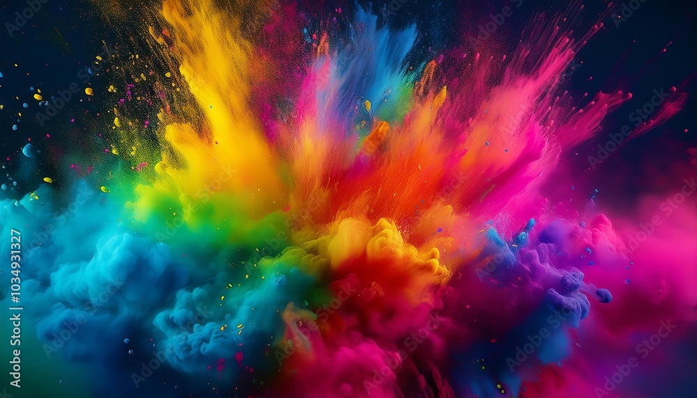 Abstract colorful explosion of paint against a dark background