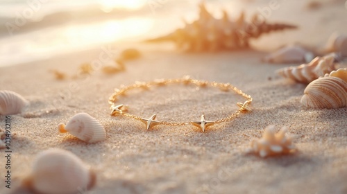 Delicate Jewelry on a Sandy Beach at Sunset