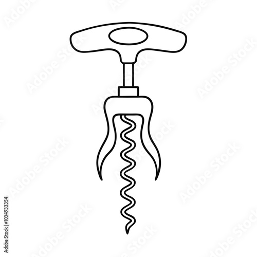 Corkscrew bottle opener outline design, minimalist style, with clean lines and functional details
