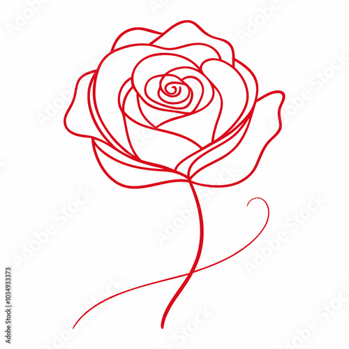 Red rose outline design, minimalist style, with flowing lines and elegant details
