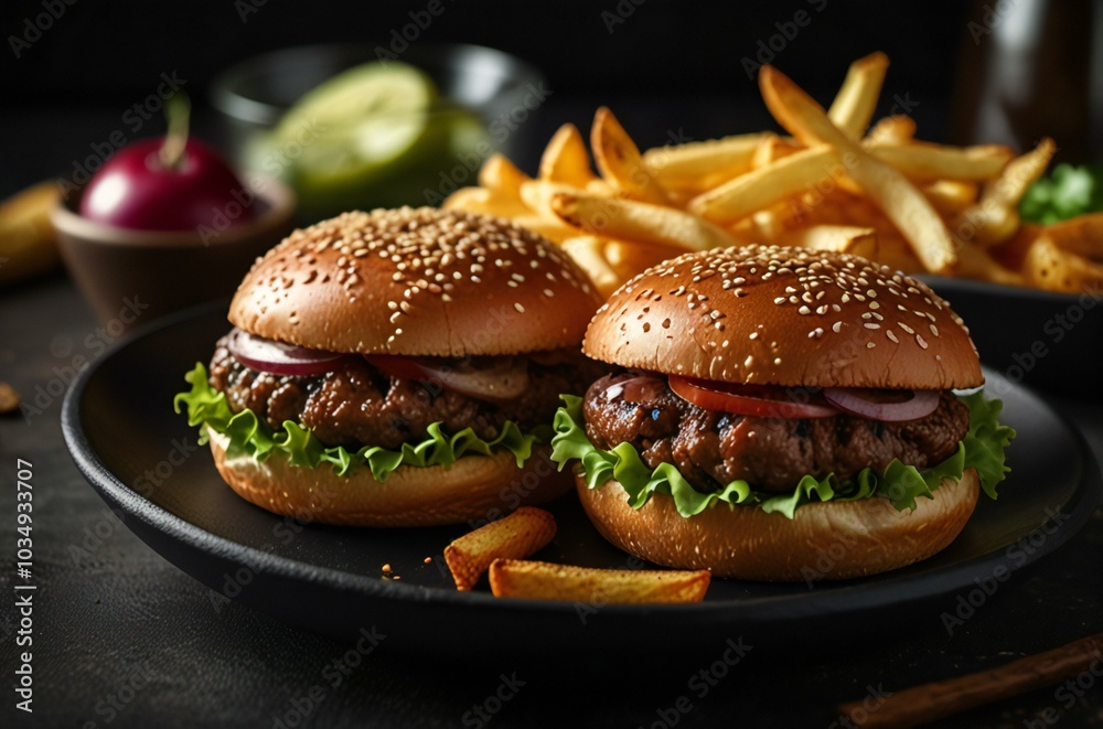 hamburger on a black background hamburger on a black background