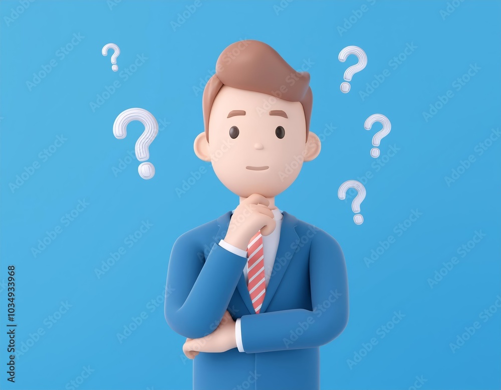 3D businessman ponders a multitude of questions 3D businessman ponders a multitude of questions