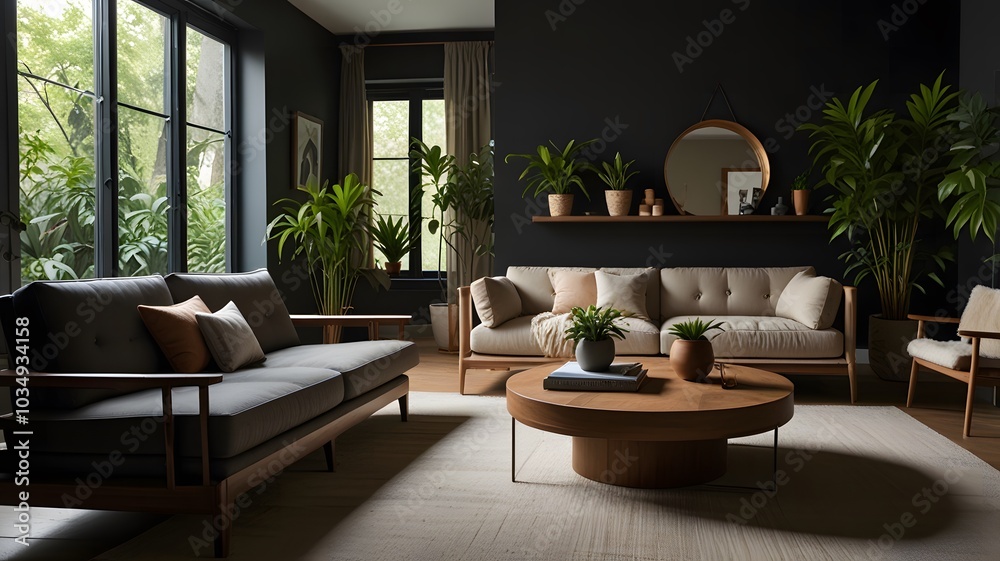 Fototapeta premium Modern Eco Friendly Living Room Design with Indoor Plants 
