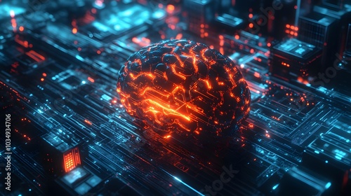 Artificial intelligence digital brain background 3D rendering.