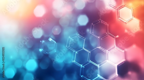 Abstract 3D Hexagon Structure with Blue and Red Blurred Background