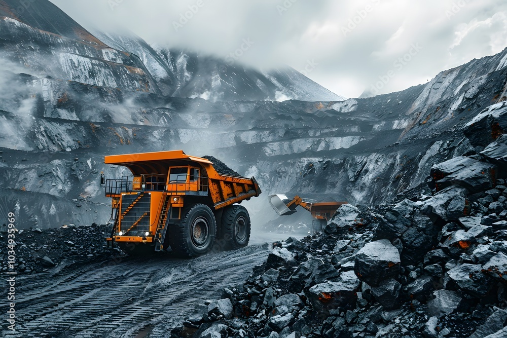 Heavy-Duty Mining Operations in a Rugged Quarry Landscape Heavy-Duty Mining Operations in a Rugged Quarry Landscape