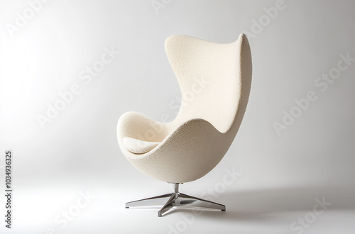 an egg chair with soft fabric upholstery and a swivel base photo