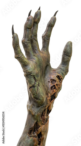 Ghastly Green Zombie Hand with Claw-like Fingers on Transparent Background - Made with Generative AI photo