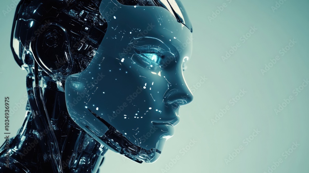 Abstract AI concept featuring a robotic head with ample copy space High quality image showcasing artificial intelligence and technology themes Abstract AI concept featuring a robotic head with ample copy space High quality image showcasing artificial intelligence and technology themes