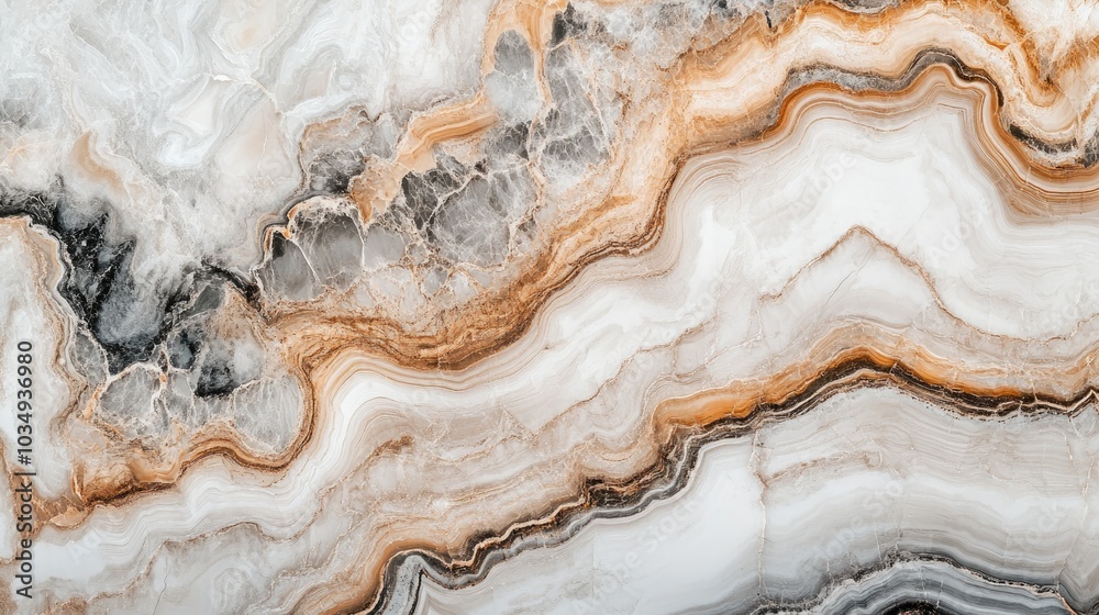 Elegant marble featuring stunning organic patterns in shades of white tan and gray ideal for architecture and interior design with space for personalized text