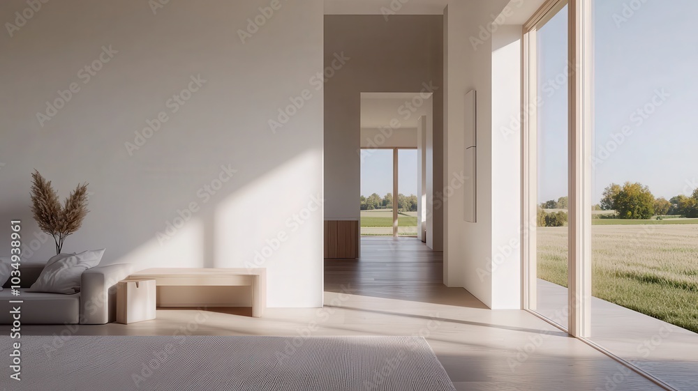 Obraz premium Bright and airy living room featuring sleek modern furniture and abundant natural light for a stylish ambiance.