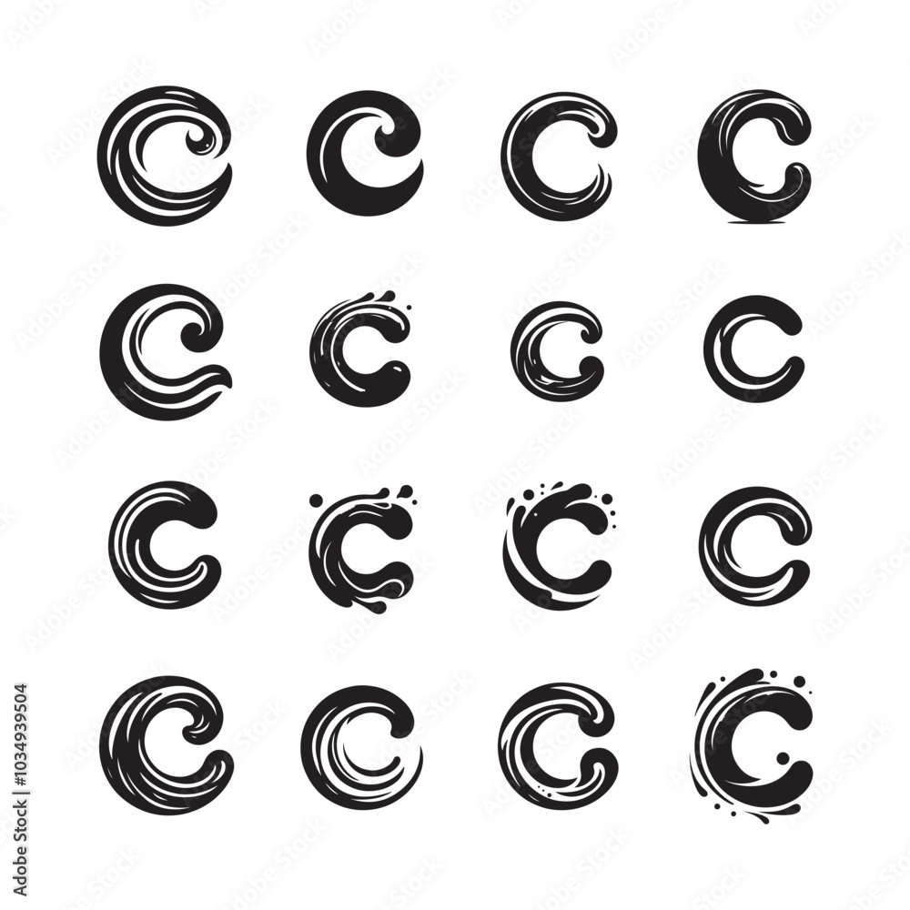 Modern Alphabet Letter C with Fluid Shape Silhouette Vector Logo Icon Set - Stylish and Abstract Design for Branding, Business, and Graphic Design Projects - Collection of Creative Concepts Modern Alphabet Letter C with Fluid Shape Silhouette Vector Logo Icon Set - Stylish and Abstract Design for Branding, Business, and Graphic Design Projects - Collection of Creative Concepts