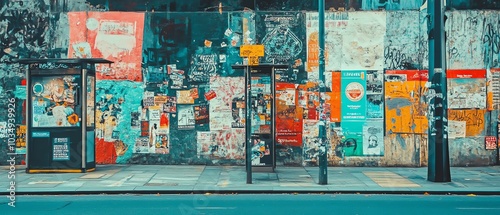 Colorful urban wall with various posters