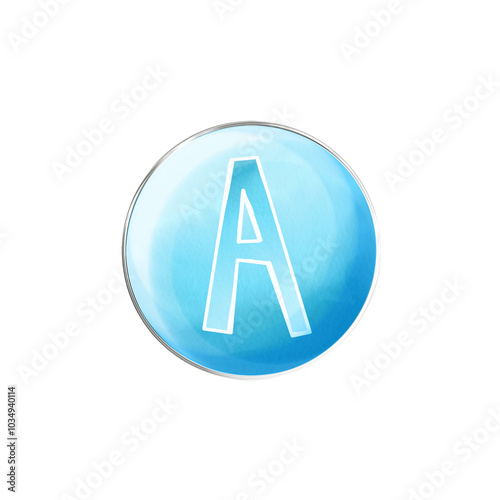 Blue bubble Latin letter A. Classic clipart on white background