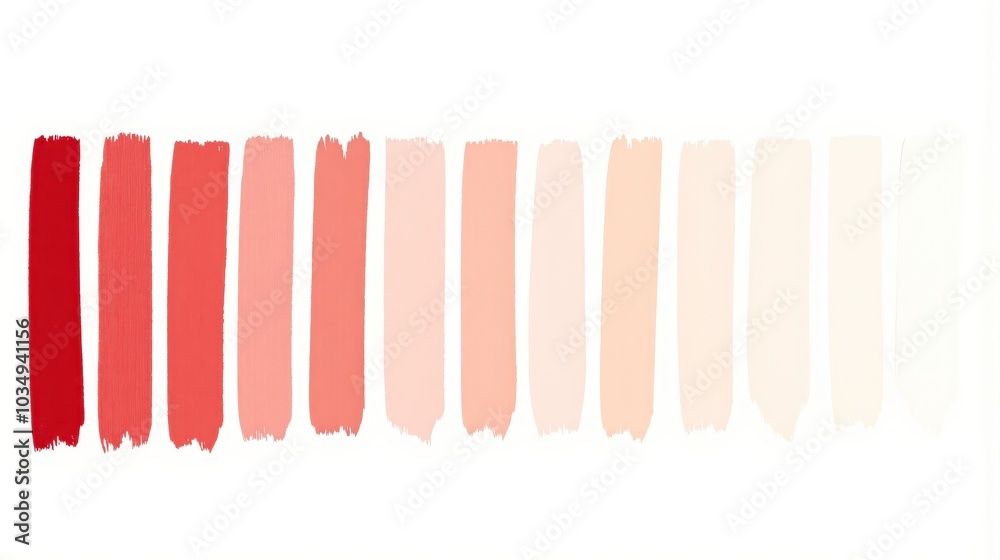 Generative AI, Smooth gradient transition of seven vertical brushstrokes from deep crimson red to pure white on a minimalist background Generative AI, Smooth gradient transition of seven vertical brushstrokes from deep crimson red to pure white on a minimalist background