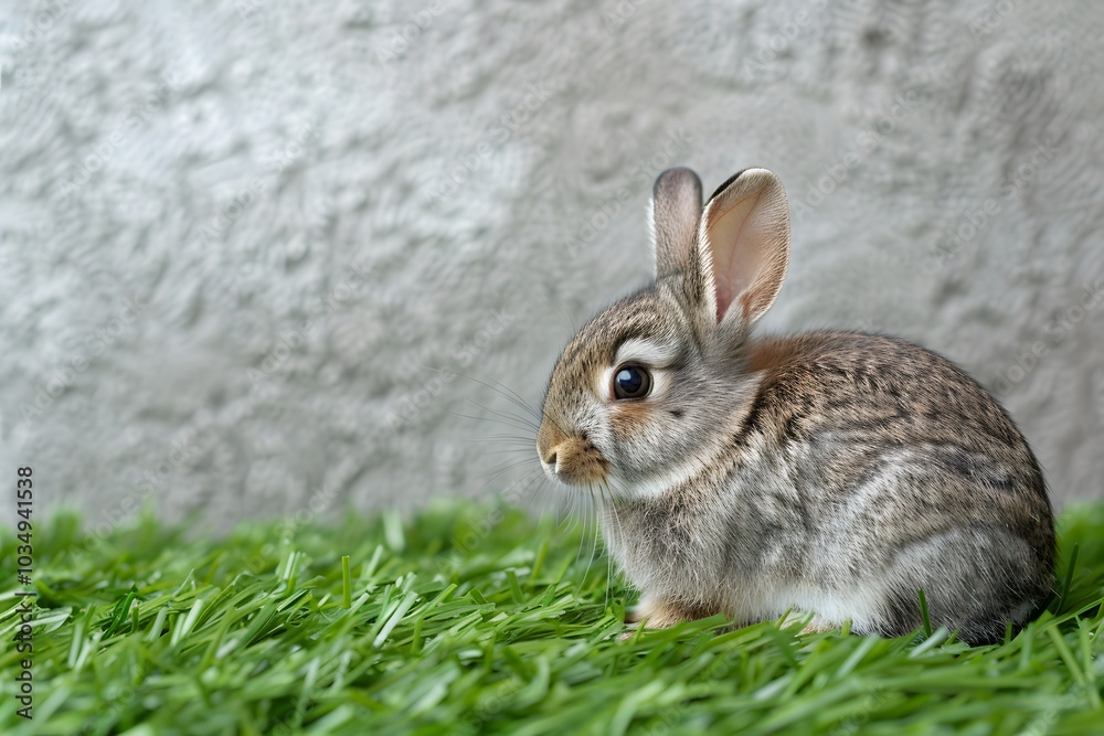 Fototapeta premium Adorable Bunny Sitting on Lush Green Grass