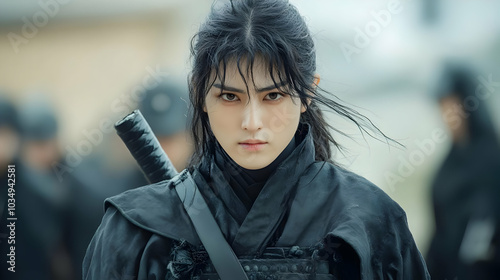Warrior Woman Stands Strong with Sword in Hand, Ready for Battle